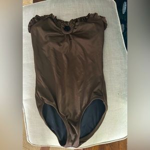 J. Crew Brown Ruffle One Piece Swimsuit